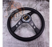 Спортивный руль Momo Black с вылетом 70 mm (кожаный заменитель)