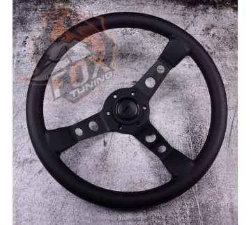 Спортивный руль Momo Black с вылетом 70 mm (кожаный заменитель)