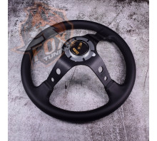 Спортивный руль Momo Black с вылетом 90mm (кожаный заменитель)
