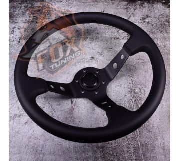 Спортивный руль Momo Black с вылетом 90mm (кожаный заменитель)