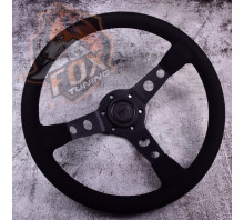 Спортивный руль Momo Black с вылетом 75 mm (замш)