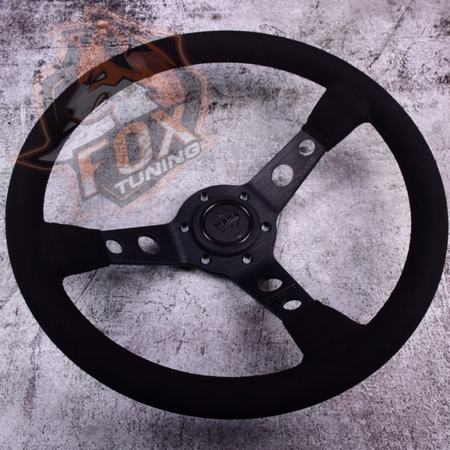 Спортивный руль Momo Black с вылетом 75 mm (замш)
