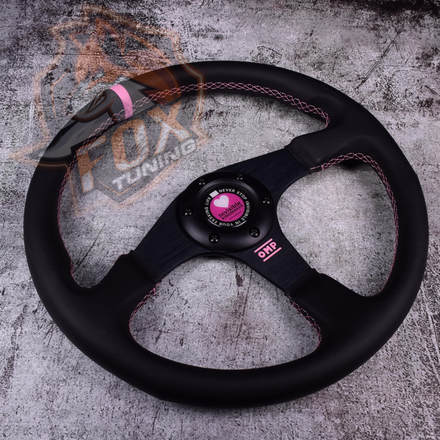 Спортивне кермо OMP Pink без вильоту  (шкіра)