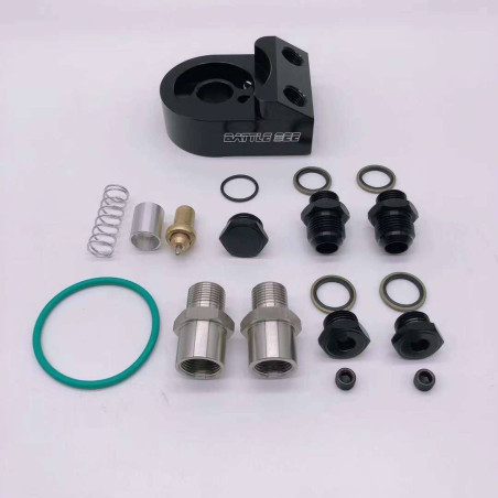 Маслопроставка/адаптер Battle Bee для датчиков температуры и давления масла под радиатор с термостатом (угловая)