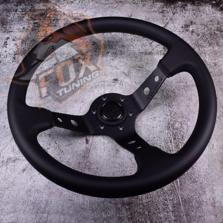 Спортивный руль Momo Black с вылетом 90mm (кожаный заменитель)