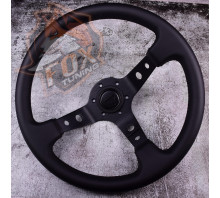 Спортивный руль Momo Black с вылетом 90mm (кожаный заменитель)