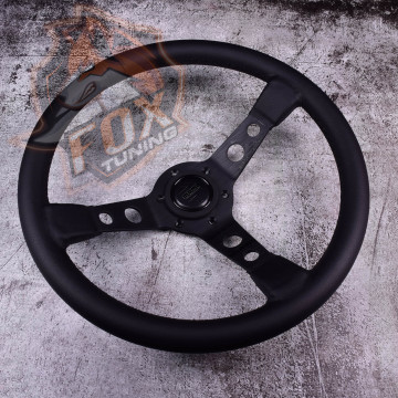 Спортивный руль Momo Black с вылетом 70 mm (кожаный заменитель)