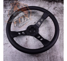 Спортивный руль Momo Black с вылетом 70 mm (кожаный заменитель)