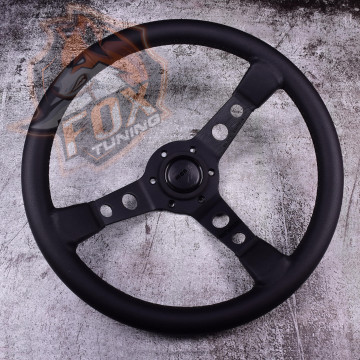 Спортивный руль Momo Black с вылетом 70 mm (кожаный заменитель)