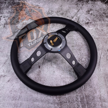 Спортивный руль Momo Black с вылетом 70 mm (кожаный заменитель)