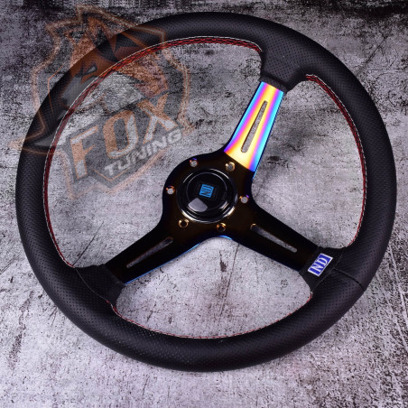 Спортивне кермо Nardi з вильотом 70 mm (перфорована шкіра) gold/neochrom