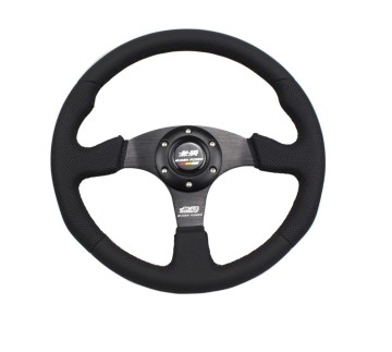 Спортивне кермо Mugen без виносу (шкіряний замінник/перфорація)