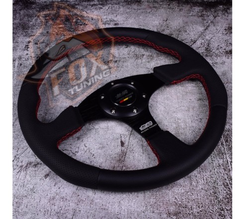 Спортивне кермо Mugen без виносу (шкіряний замінник/перфорація)