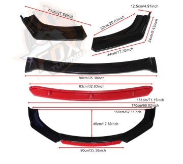 Универсальный пластиковый сплиттер/губа FT (Type A) Black/Red